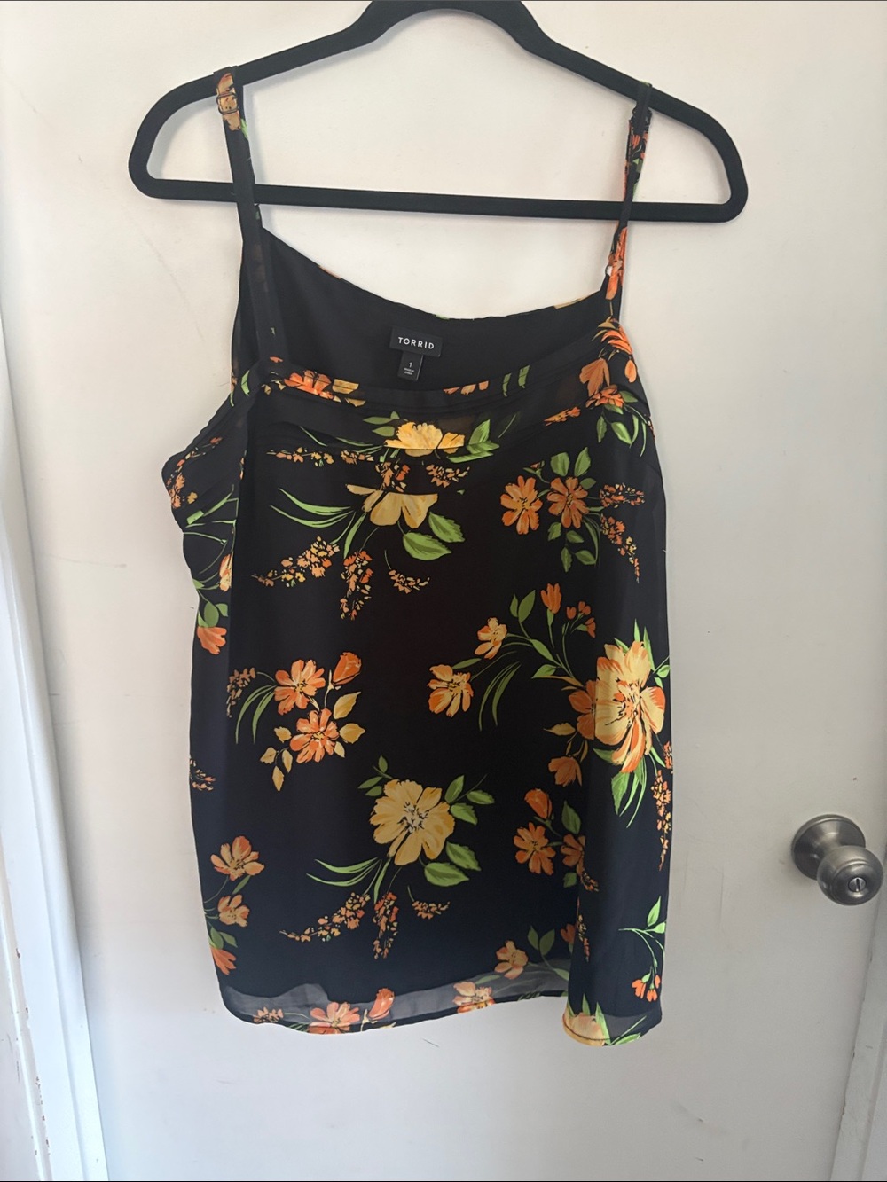 torrid Black Floral Spaghetti-Strap Cami with Orange & Yellow Blooms